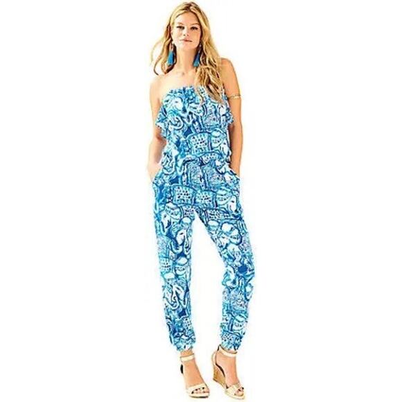 Lilly Pulitzer Ailsie Jumpsuit Size Large | Just Keep on Trunkin Jumpsuit Indigo - Picture 2 of 15